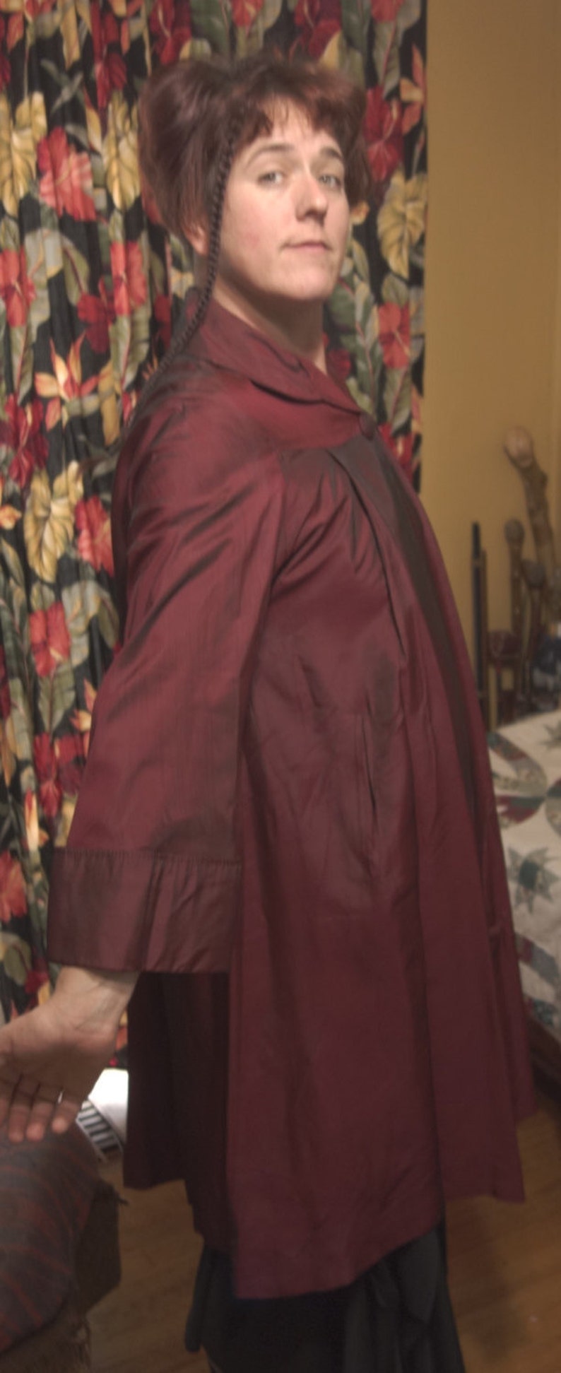 Large 40 Bust 1940s Vintage Red Acetate Rain Coat Swing Style by Addis Co of Syracuse NY Viva Las Vegas Pin Up Burlesque