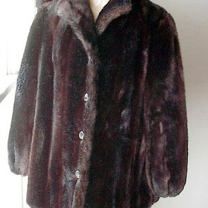 Vintage 1960s Tissavel France Faux Fake Fur Dark Brown Mink Button Up Coat Vintage Medium Large Size Bust 38 Inches Pin Up Rockabilly image 4