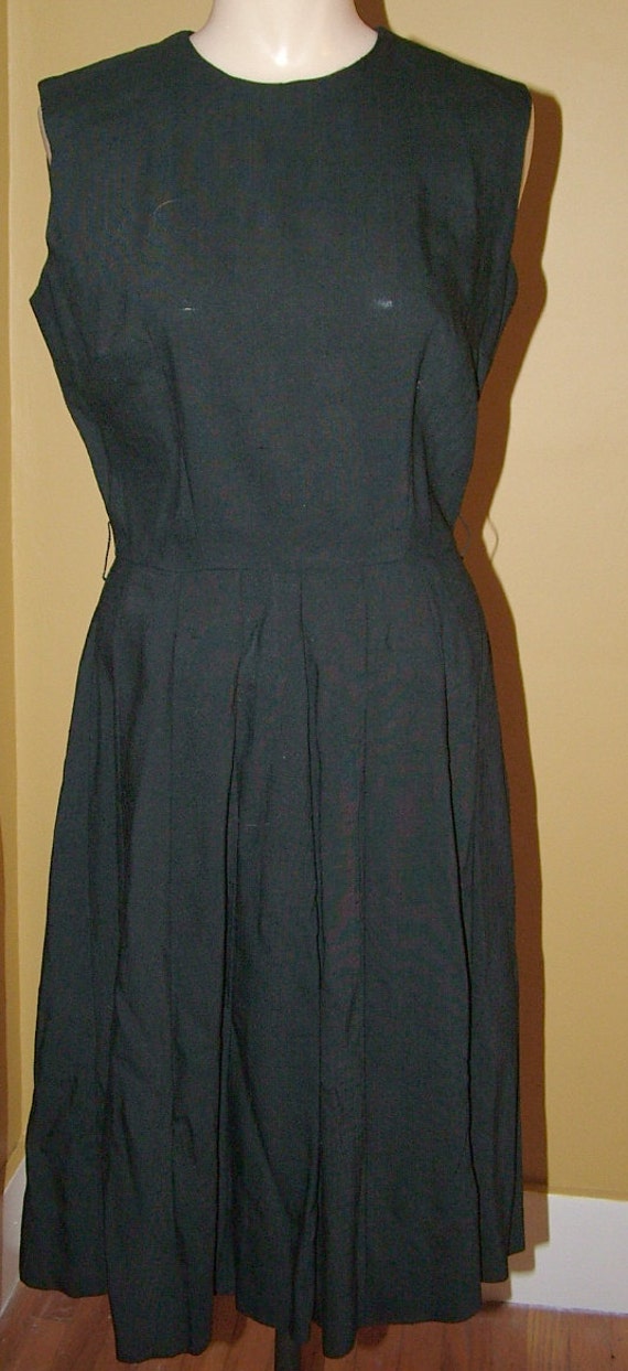 1960s Black Linen Sleeveless Day Dress Sundress Cu