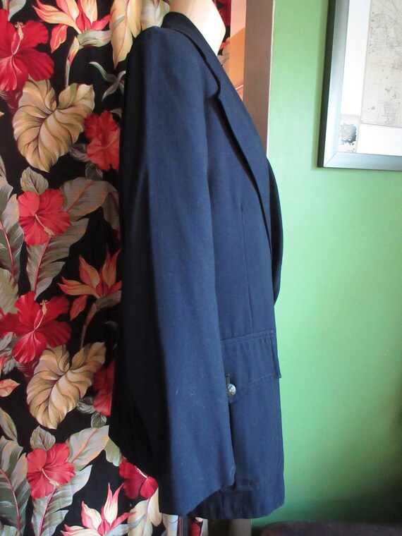1960s Navy Blue Gaberdine Military Styled Coat Brass … Gem