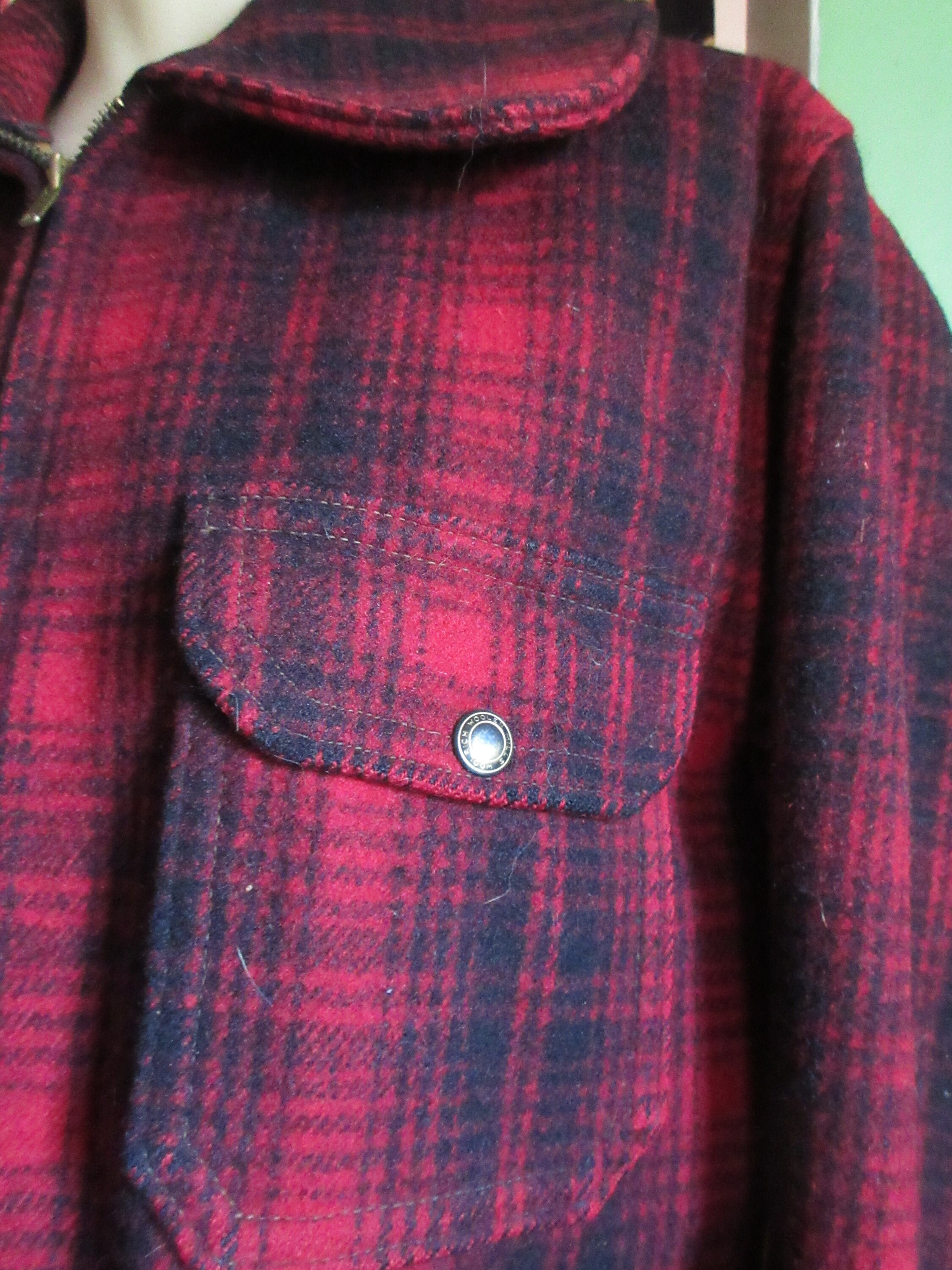 1950s Red Black Buffalo Hunting Plaid Check Wool Jacket