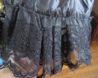 1980s Gothic Girl Black Lace Trimmed Slip Crinoline and Stifness in the Lace Hem Small Size 26 inch Waist 36 Inch Hips