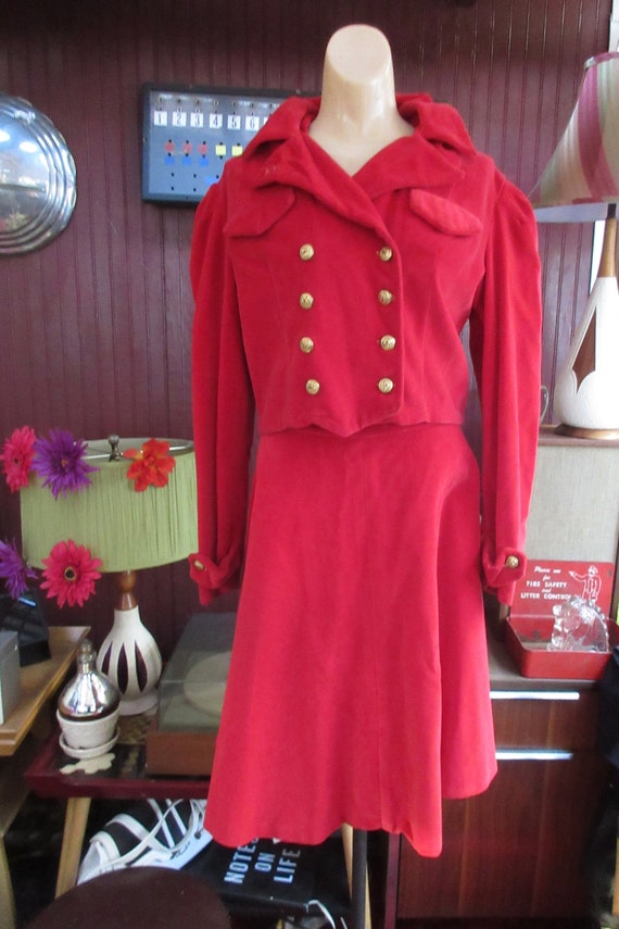 Red Cotton Velvet Rink Togs Small 1940s Ice Skati… - image 2