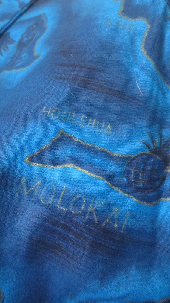 1960s Blue Cotton Made in Hawaii Island Print Hula Gi… Gem