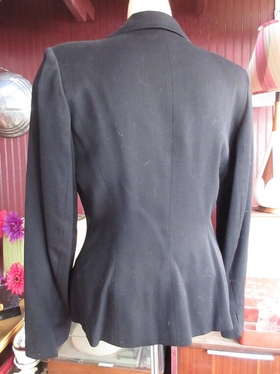 Small 36 Bust Vintage 1940s Black Wool Gaberdine … - image 4