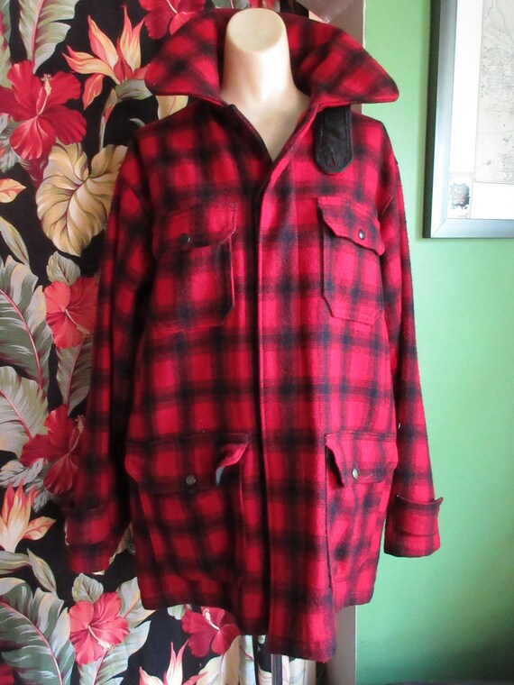 1960s Woolrich Classic Wool Hunting Coat Red Blac… - image 2