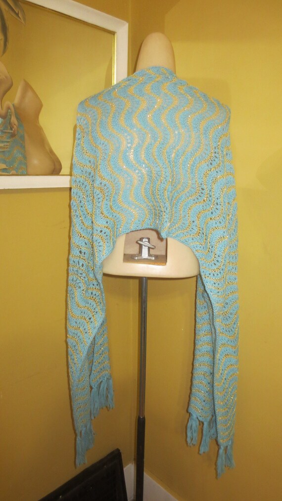 Buy Vintage 1950s Baby Blue Wool and Gold Lurex Scarf Wrap Shawl 