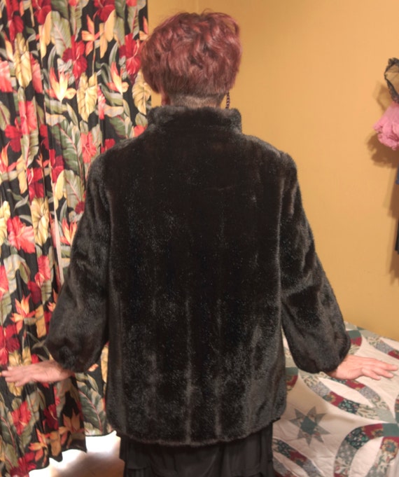 Vintage 1960s Tissavel France Faux Fake Fur Dark … - image 2