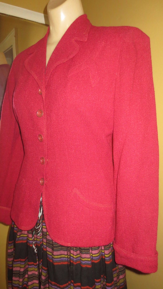 Vintage 1940s Raspberry Wool Tailored Jacket by F… - image 3