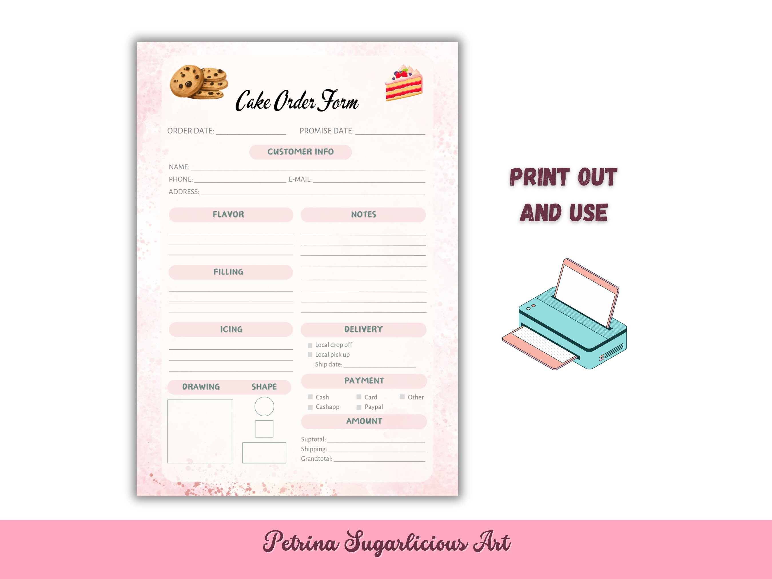 Printable Cake Order Form, Digital Download Template, 8.5 X 11 Inch A4 ...