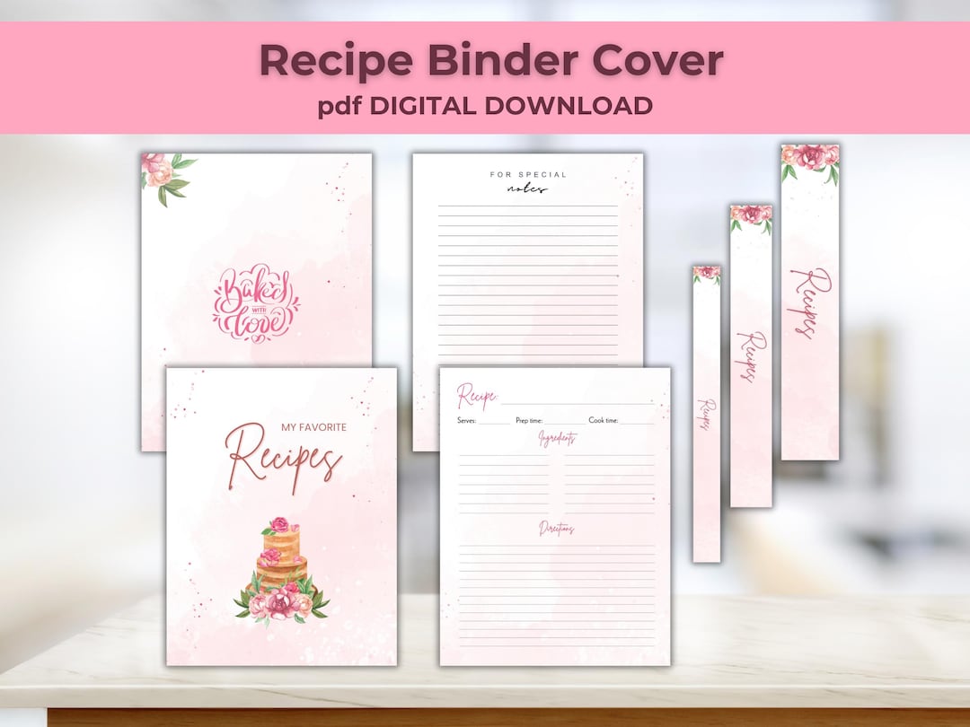Printable Recipe Binder Cover, Recipe Book Cover, Binder Spine, Digital