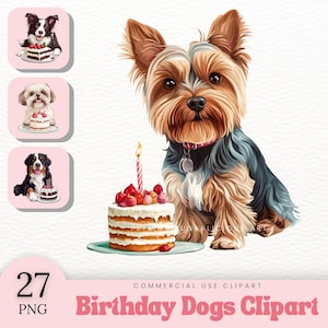 Birthday Dog Clipart - 27 Birthday PNGs, Dogs Clipart Bundle, Watercolor Birthday Clipart, Dog Birthday Bundle, Dog breeds clipart