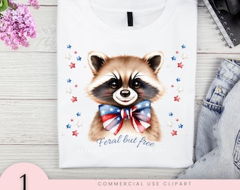 Feral But Free Raccoon Png, Funny Raccoon Sublimation Design, Patriotic Raccoon Digital File, Funny 4th of July PNG, USA Freedom Shirt Png