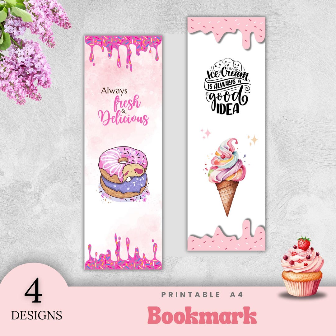 Sweets Chocolate Donat Ice Cream Reader Bookmarks, Digital Printable ...