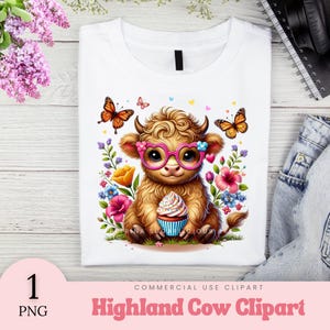 Watercolor Spring Highland Cow Clipart Set, Easter Spring Highland Cow Clipart Bundle, Baby Cow Clipart Bundle, Easter Sublimation Design