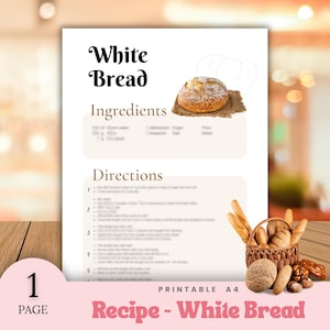 Receta fácil de pan blanco / PDF imprimible / Receta casera familiar A4