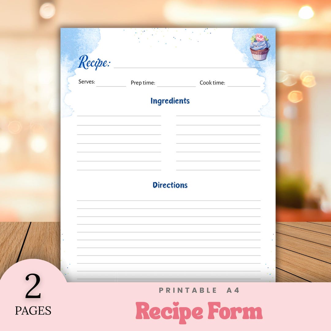 Printable Recipe Templates, Digital Download 8.5 X 11 Inch A4, Home ...