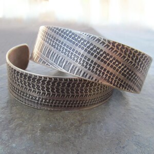 Men's Bronze Tire Tread Cuff Bracelet Adjustable Car Truck Tracks