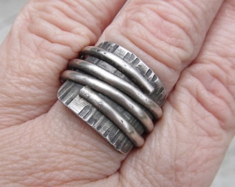 Organic Wide Wrap Ring Textured Distressed Sterling Silver Size 8