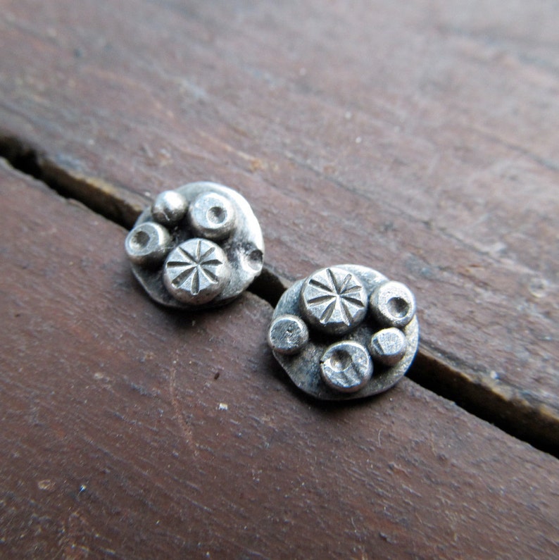 Boho Silver Stud Earrings Sterling Silver Button Earrings Etsy