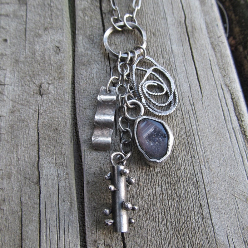 Silver Charm Cluster Necklace Eclectic Charm Necklace Silver Etsy