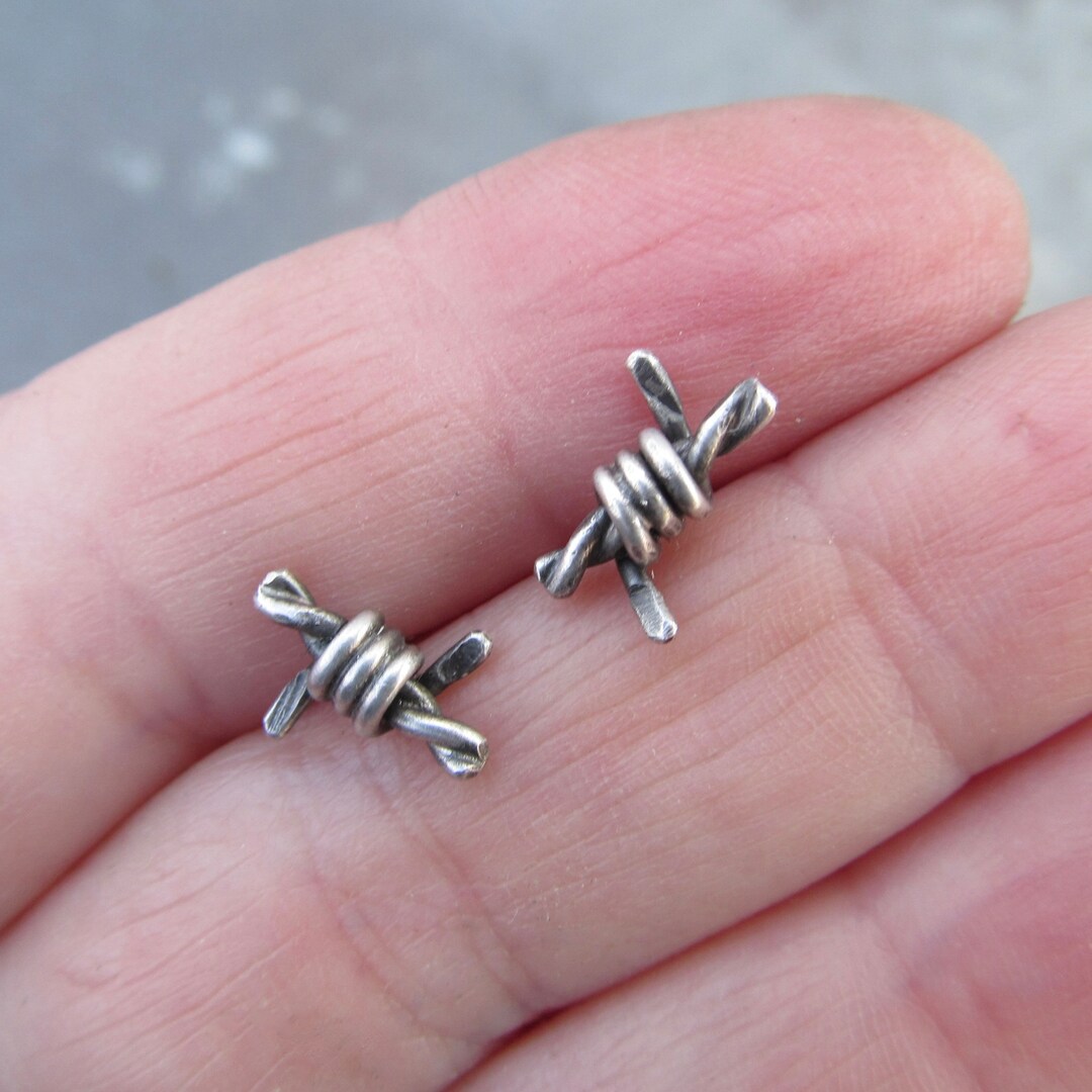 Small Barbed Wire Stud Earrings Sterling Silver Men Women Grunge Punk ...