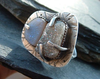 Druzy Ring Silver Chunky Silver Ring Sparkly Drusy Large Cocktail Ring Funky silver Jewelry Size 8.5 Ring