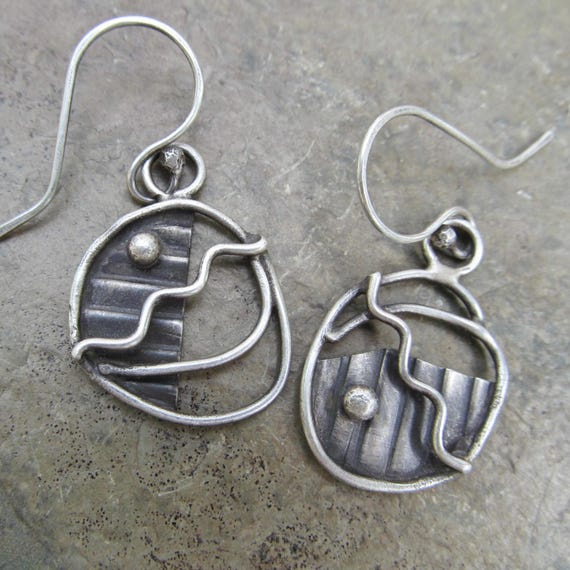 Sculptural Hoops Uneven Asymmetrical Earrings Sterling Silver Dangles