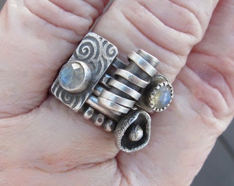 Labradorite Stacking Ring Set Sterling Silver Gemstone Stackers Set of 5 Rings Size 7
