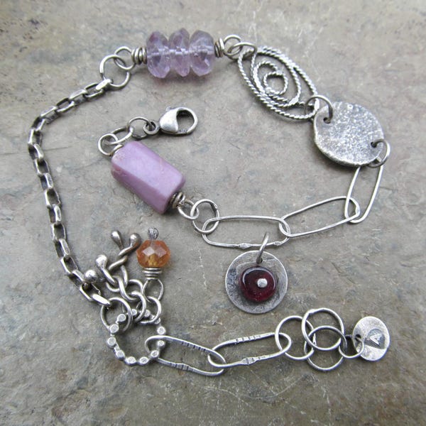 Sterling Silver Charm Anklet Ankle Bracelet Amethyst Purple Gemstone Summer Jewelry