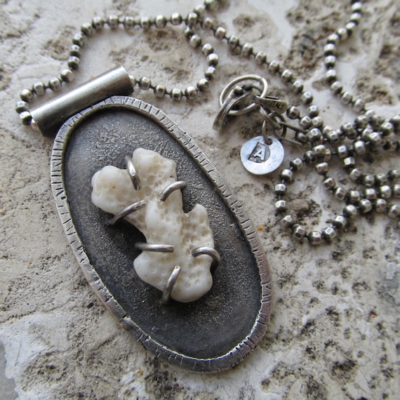 Unisex Sterling Silver White Coral Necklace Rustic Hawaii Coral Pendant Necklace Silver Ball Chain Beach Lover Gift  Men's Necklace for Her