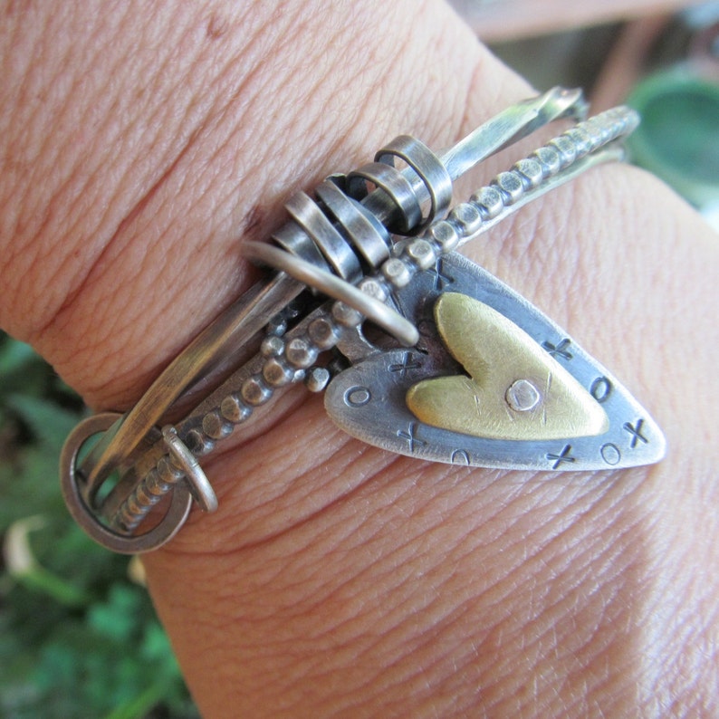 Silver Triple Bangle Bracelet Charm Bangle Bracelet Riveted Etsy