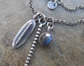 Labradorite Charm Necklace Sterling Silver Gemstone Layering Necklace