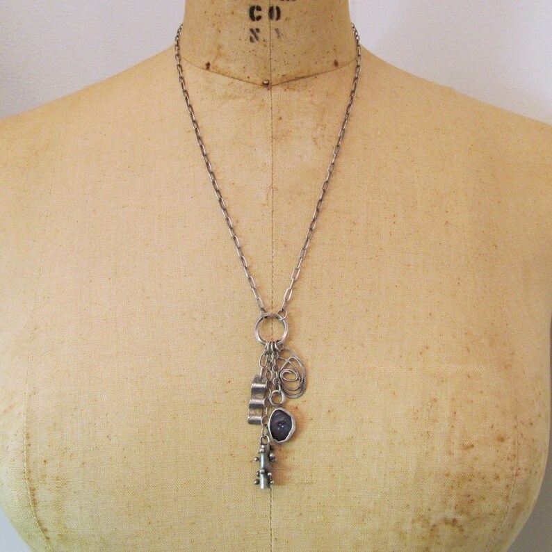 Silver Charm Cluster Necklace Eclectic Charm Necklace Silver Etsy