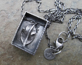 Shadow Box Necklace Sterling Silver Organic Framed Leaf Specimen Pendant