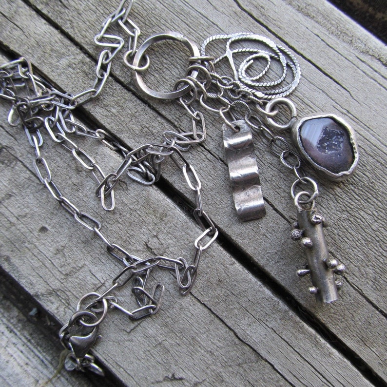 Silver Charm Cluster Necklace Eclectic Charm Necklace Silver Etsy