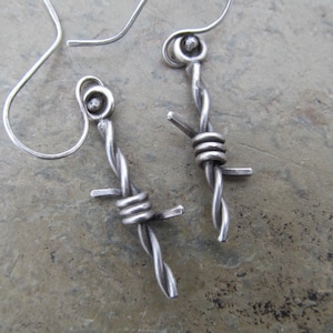 Sterling Silver Barbed Wire Earrings Men Women Grunge Punk Goth Unisex Dangling Dangle Earrings