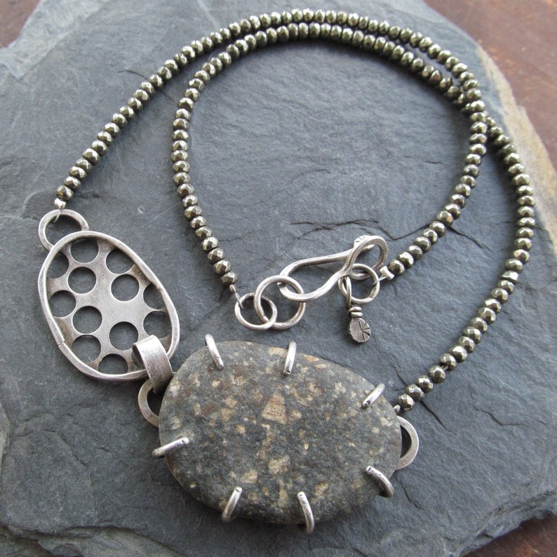 Funky Beach Stone Choker with Pyrite Biology Necklace Silver Etsy