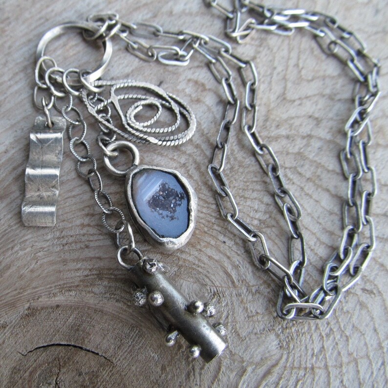 Silver Charm Cluster Necklace Eclectic Charm Necklace Silver Etsy