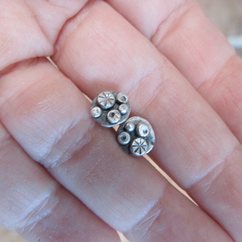Boho Silver Stud Earrings Sterling Silver Button Earrings Etsy
