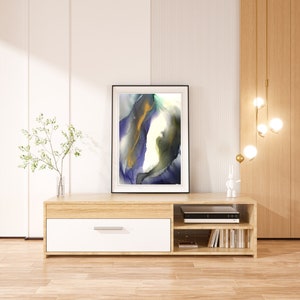 Oeuvre d'art Encre à alcool Décoration murale Encre à alcool Fluide Image d'art Taille A3 29,7 x 42 cm Violet Vert Noir Or Papier Yupo