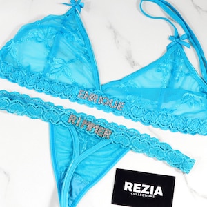 Benutzerdefinierte Dessous-Set, BH und Panty Set, benutzerdefinierte Name String, personalisierte Tanga, Braut Dessous, Jahrestagsgeschenke für ihn