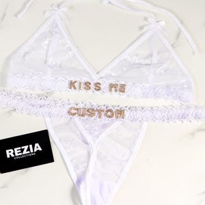 Custom Lingerie Set, Bra and Panty Set, Custom Name Thong, Personalized Thong, Bride Lingerie, Anniversary Gifts for Him