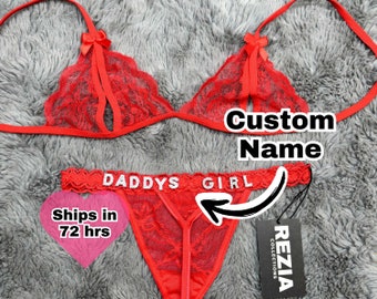 CUSTOM Name BH Tanga, personalisierte Spitze BH Tanga, Perfekte Paar Geschenk, Jubiläumsgeschenk, Brautjungfer Geschenk, Benutzerdefinierte Dessous Set