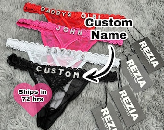 Personalized Custom Name Thong, Custom Name Lace Thong With Crystal Letter Name Thong, Anniversary Gift, Honeymoon Gift