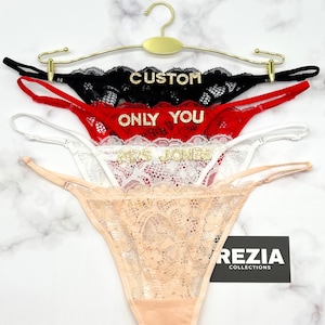 Custom Name Lace Thong, Personalised Name Thong, Custom Name Thong, Custom Thong With Gold Charms