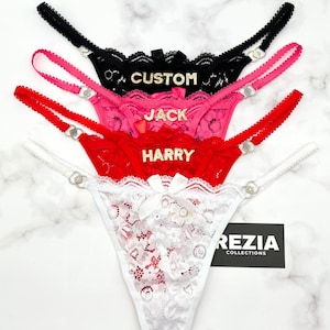 Custom Name Lace Thong, Personalised Name Thong, Custom Name Thong, Custom Thong With Gold Charms