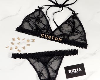 Bridal Lingerie Set, Custom Name Bra and Panty Set, Personalized Wedding Lingerie, Bride Gift, Honeymoon Lingerie, Sexy Custom Lingerie Set
