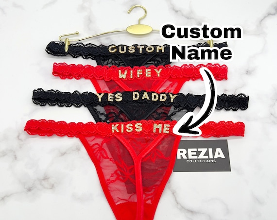 Custom Name Lace Thong, Personalised Name Thong, Custom Name Thong, Custom Thong With Gold Charms