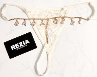 Tanga com nome personalizado, tanga com nome personalizado, tanga com nome personalizado de renda e letras de cristal, presente para ele